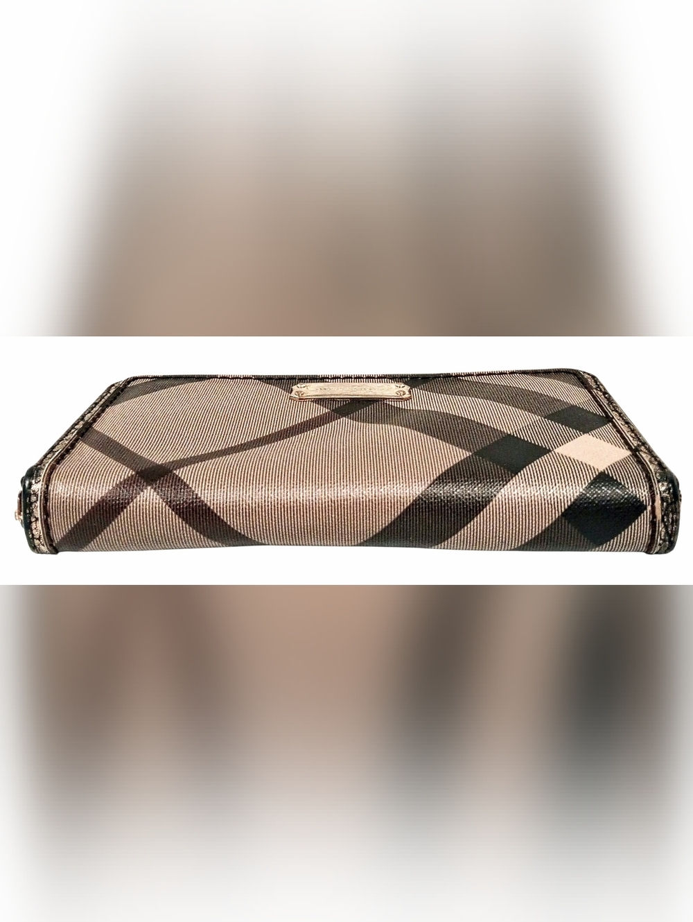 Burberry Smoke Check Stitch Small Zippy Wallet In Antique Gold - Picture 10 of 16